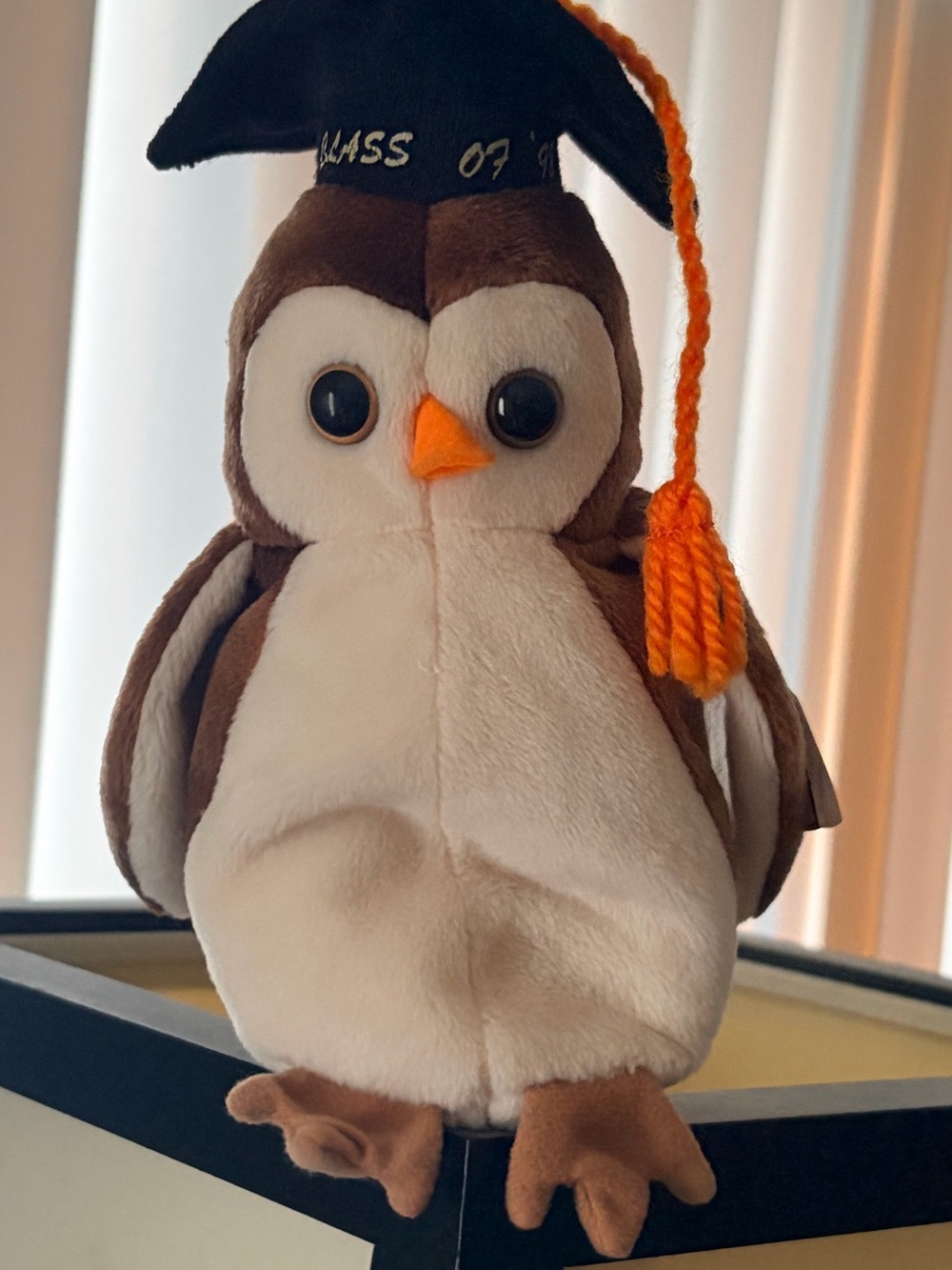 Graduation Class Of 98 Wise Owl Beanie Baby - Brown & White with Orange Tassel